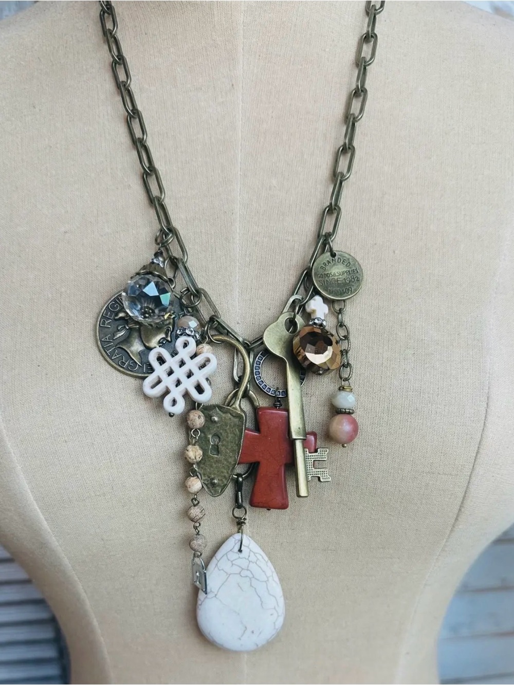 Gypsy Junk Natural Cross Chunky Charm Necklace